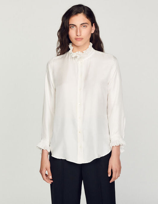Floaty shirt with gathered collar