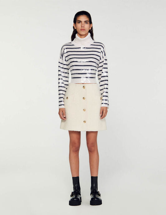 Short bouclé fabric skirt