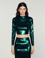 Cropped knit jumper with sequins